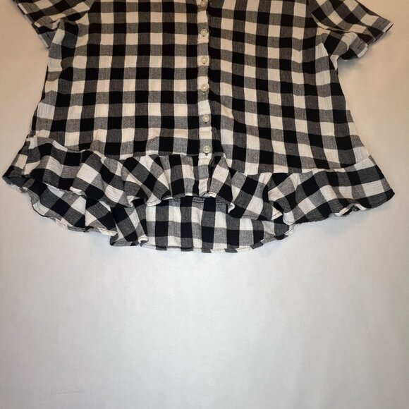 Madewell Women's Size Large Buffalo Check Black White Plaid Short Sleeve Blouse - Picture 3 of 5